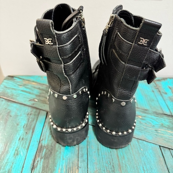 Sam Edelman Jennifer Black Leather Studded Moto Combat Boots Size 9 - Picture 6 of 14